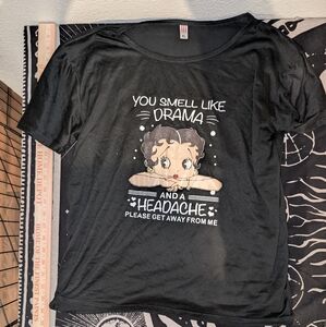 Black Graphic T-Shirt with Cartoon Print